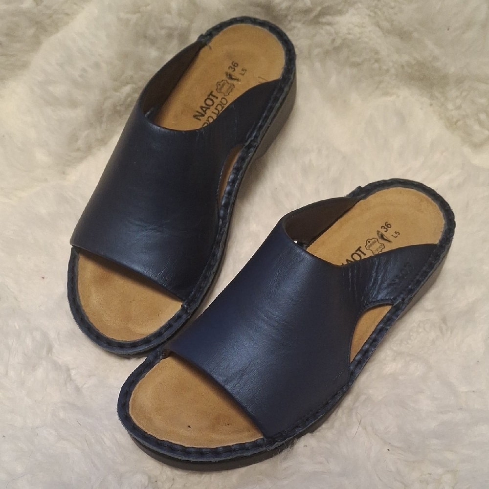 Naot Navy Blue Leather Slide Sandals Removable Insole EU 36 L5